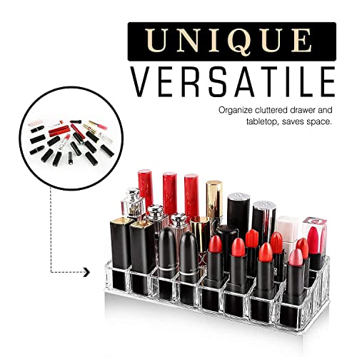 Black Olive Lipstick Holder-Acrylic Lipstick Organizer 24 Compartment Transparent Holder Stand Tray For Women Lipsticks Pencil Mascara Brush Perfume Cosmetics Storage Cosmetic Display Case(23 X 9 Cm) - Image 3