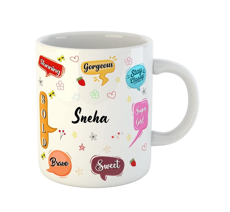 ASHVAH Personalised Sneha Name Coffee Mug for Girls Best Birthday Gift for Daughter Sister Girlfriend Wife Return Gift Color White Name Sneha - Image 2