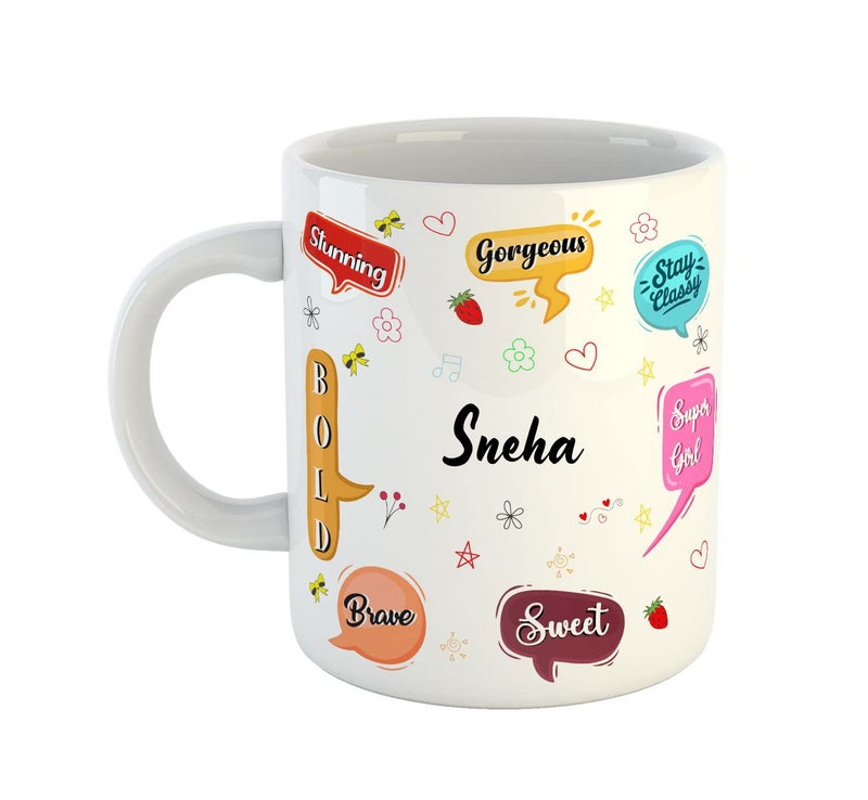 ASHVAH Personalised Sneha Name Coffee Mug for Girls Best Birthday Gift for Daughter Sister Girlfriend Wife Return Gift Color White Name Sneha - Image 1