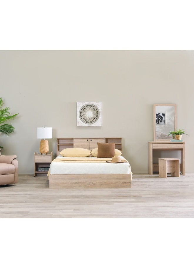 DANUBE HOME Adriana Bed + Dresser And Stool Set Queen Size Bed Frame And Dresser Set Sturdy Modern Design Wooden Double Bedroom Set Furniture Comfortable Bedset For Bed Room Sonoma Oak - Image 1