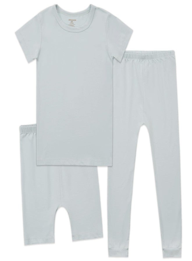 Aablexema Kids Pajamas Set Rayon, 3Pcs Unisex Toddler Short Shirt and Pants Set Snug Fit Sleepwear Pjs(Sage,90/12-24m) - Image 1