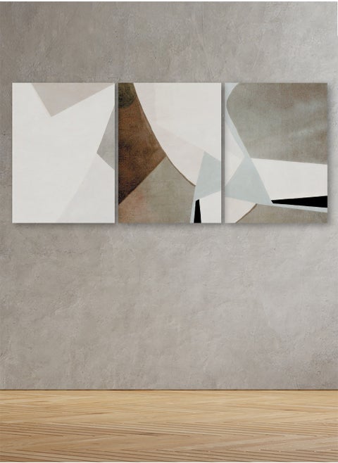 Set Of 3 Framed Canvas Wall Arts Stretched Over Wooden Frame with an Abstract Design