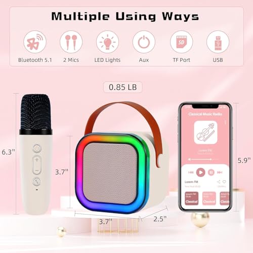 Crackles Portable Karaoke Machine for Kids Adults, Portable Bluetooth Mini Karaoke Microphone Singing Speaker with 1 Wireless Mic and Light,Gifts, Random Colors - Image 3