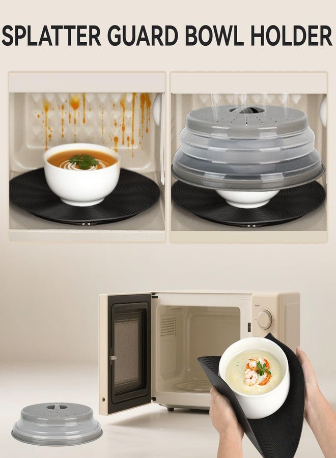 WENWELL 12" Microwave Splatter Cove& 12"Mat,Large Vented Collapsible Guard dish Plate lid Microwave food Cover ，& Silicone Round Kitchen mat for food,Cooking Splash Guard with Handle - Image 4