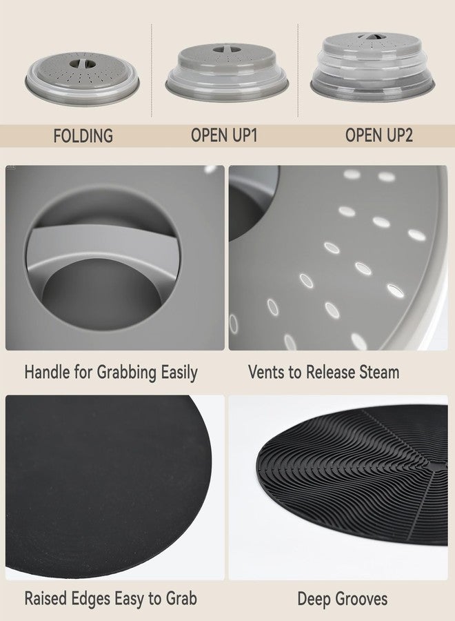 WENWELL 12" Microwave Splatter Cove& 12"Mat,Large Vented Collapsible Guard dish Plate lid Microwave food Cover ，& Silicone Round Kitchen mat for food,Cooking Splash Guard with Handle - Image 3