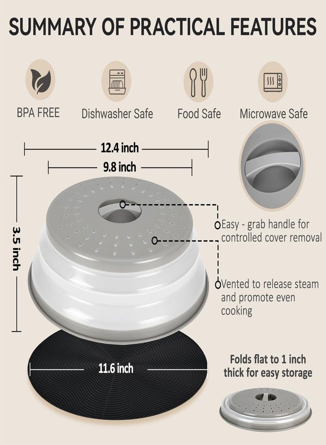 WENWELL 12" Microwave Splatter Cove& 12"Mat,Large Vented Collapsible Guard dish Plate lid Microwave food Cover ，& Silicone Round Kitchen mat for food,Cooking Splash Guard with Handle - Image 2
