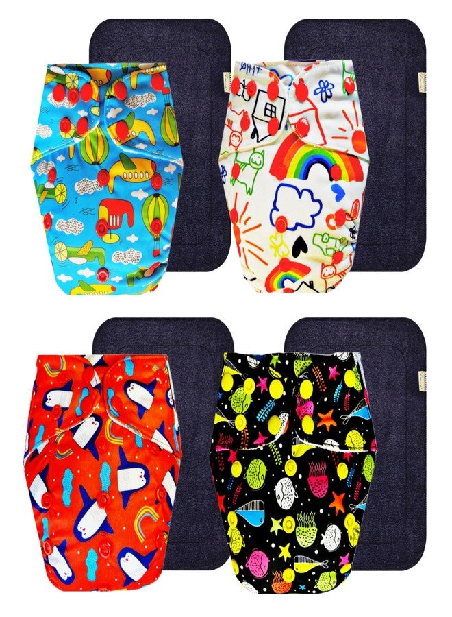 حفاضات قماشية فاخرة من دمبلدو مع حشوة رمادية (عبوة من 4 قطع) | ملائمة محكمة | وسادة ماصة بست طبقات | أزرار كبس قابلة للتعديل | مثالية لفصل الصيف الهندي | من 3 أشهر إلى 3 سنوات | للجنسين - Image 1