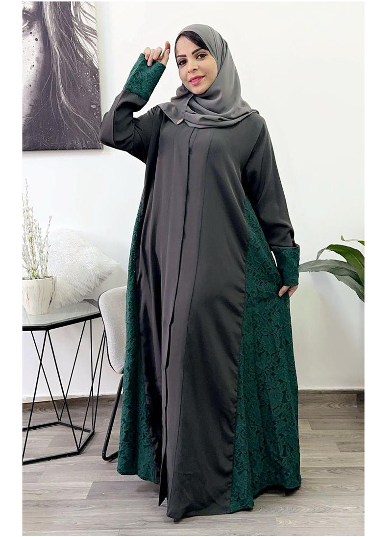 FASHION LINE - Abaya  Sponj-Neck Denthal two side with salona Japan green - Image 1