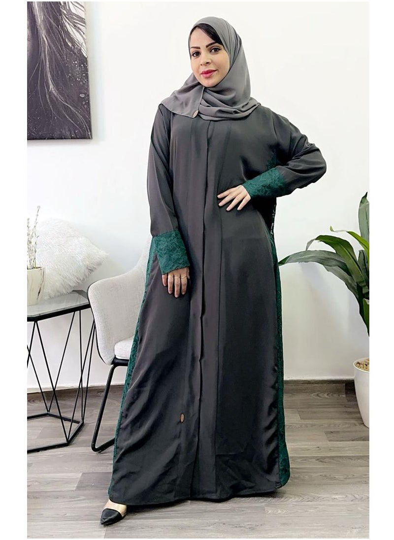 FASHION LINE - Abaya  Sponj-Neck Denthal two side with salona Japan green - Image 1