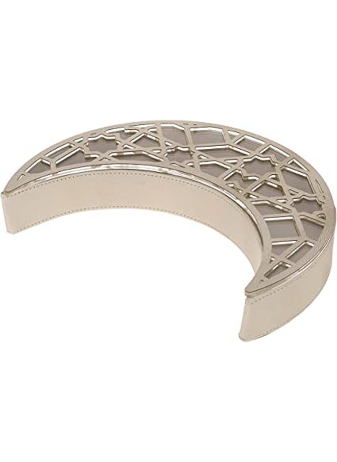 Lamsit Ibdaa - Leather Crescent Box Ramadan Display Box Ramadan Decor Gift Showcase for Dates Collectibles Jewelries Beige - Image 1