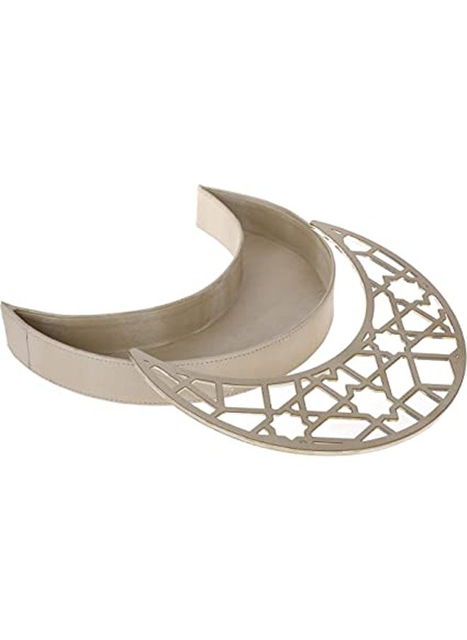 Lamsit Ibdaa - Leather Crescent Box Ramadan Display Box Ramadan Decor Gift Showcase for Dates Collectibles Jewelries Beige - Image 1