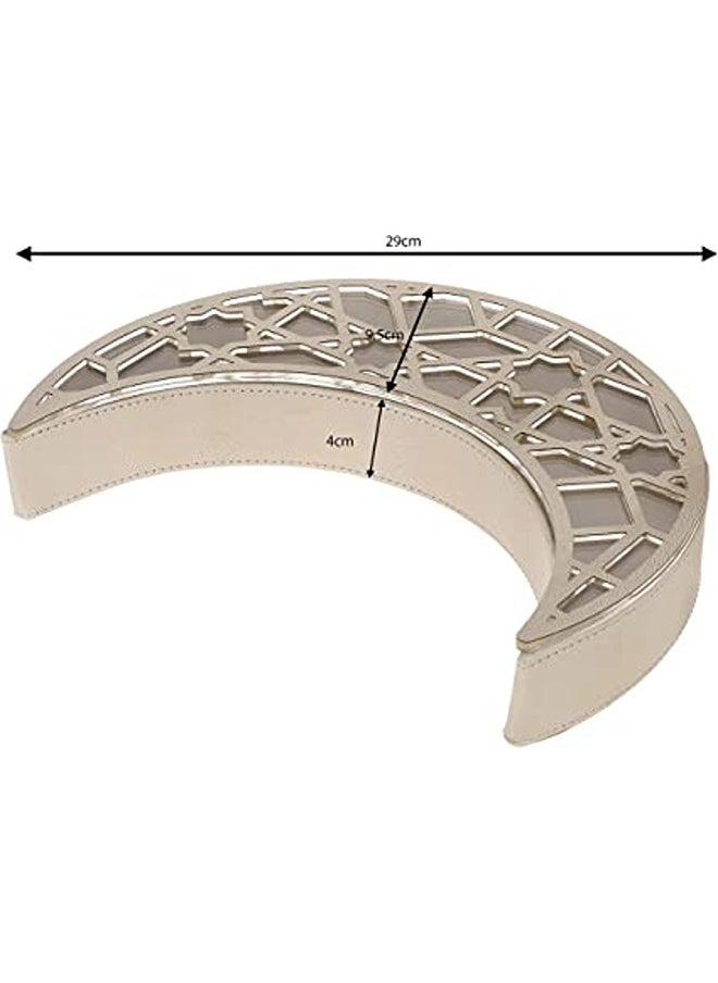 Lamsit Ibdaa - Leather Crescent Box Ramadan Display Box Ramadan Decor Gift Showcase for Dates Collectibles Jewelries Beige - Image 1