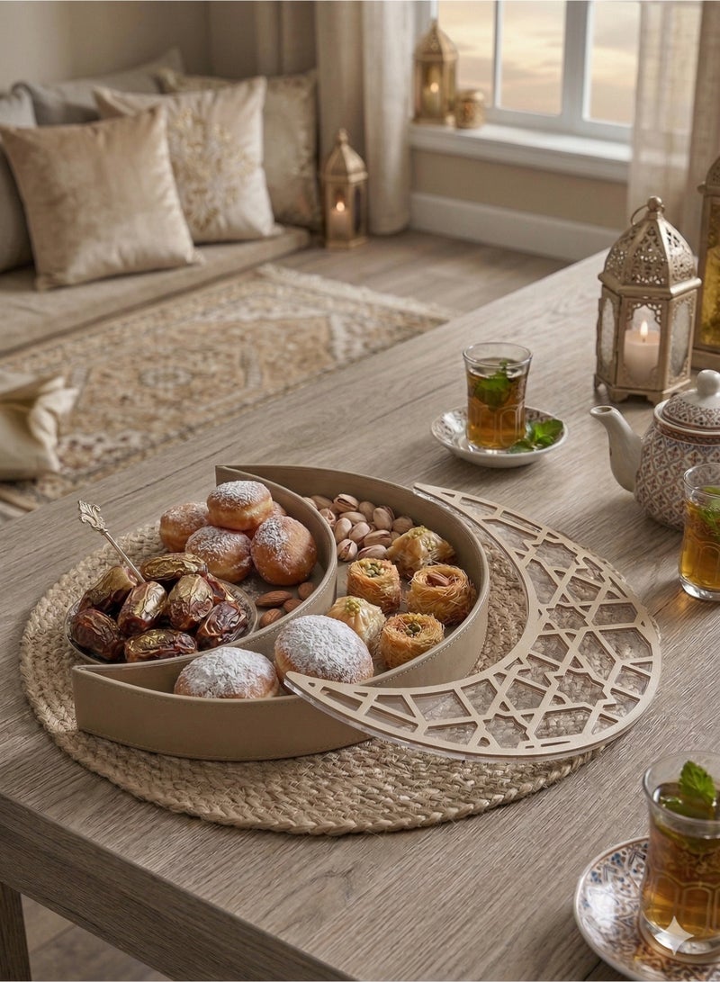 Lamsit Ibdaa صندوق هلال جلدي لعرض رمضان هدية ديكور رمضان لعرض التمور والمقتنيات والمجوهرات بيج - Image 4