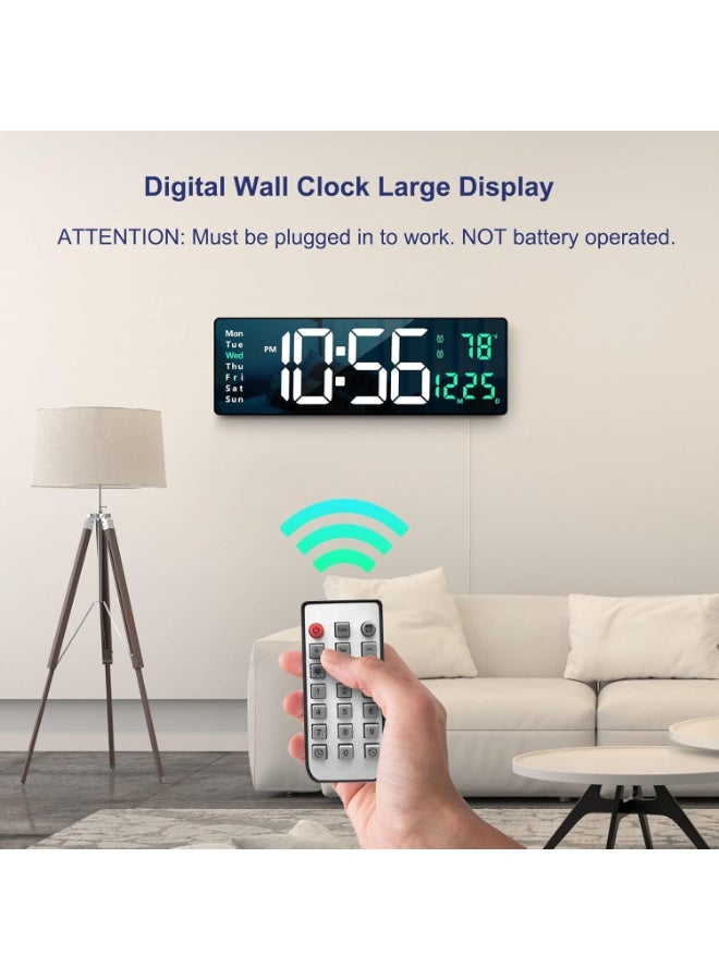 Beauenty Digital Wall Clock Large Display, 16.2 Inch Large Wall Clocks, Modern LED Digital Clock with Remote Control for Living Room Decor, Automatic Brightness Dimmer Clock with Date Week Temperature (Green) - Image 4