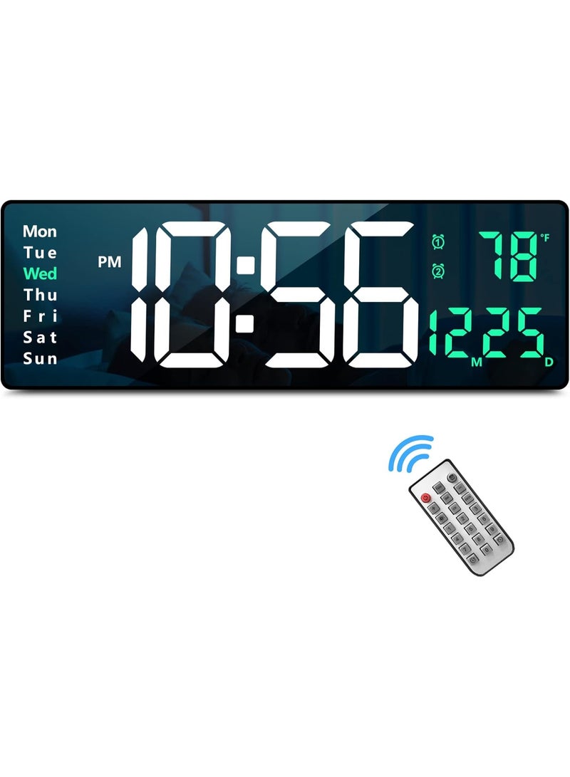 Beauenty Digital Wall Clock Large Display, 16.2 Inch Large Wall Clocks, Modern LED Digital Clock with Remote Control for Living Room Decor, Automatic Brightness Dimmer Clock with Date Week Temperature (Green) - Image 1
