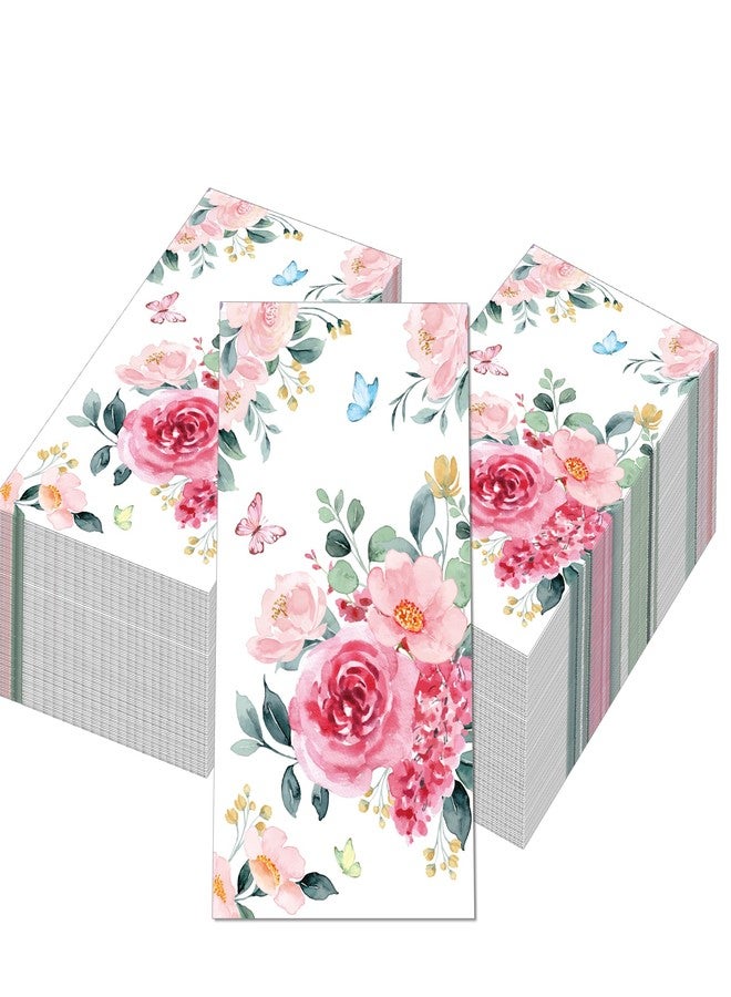 SmilerSmile 100pcs Guest Napkins 3 Ply Disposable loral Print Paper Napkins Watercolor Hand Napkins for for Bathroom Wedding Holiday Anniversary Birthday Party Bridal Decorative Towels/Rose - Image 1