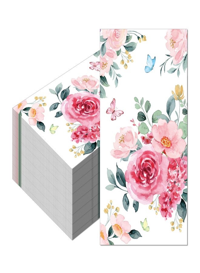 SmilerSmile 100pcs Guest Napkins 3 Ply Disposable loral Print Paper Napkins Watercolor Hand Napkins for for Bathroom Wedding Holiday Anniversary Birthday Party Bridal Decorative Towels/Rose - Image 3