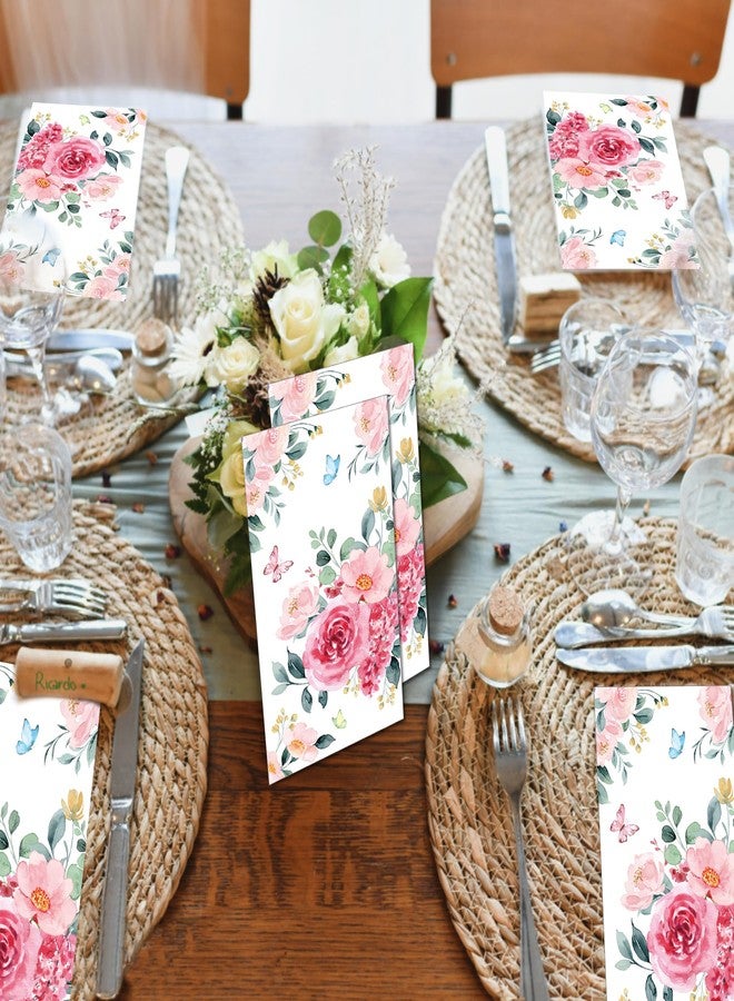 SmilerSmile 100pcs Guest Napkins 3 Ply Disposable loral Print Paper Napkins Watercolor Hand Napkins for for Bathroom Wedding Holiday Anniversary Birthday Party Bridal Decorative Towels/Rose - Image 4