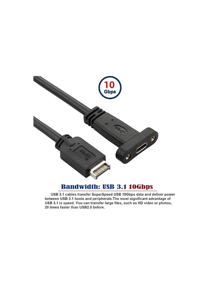 PROMASS USB 3.1 USB-C Front Panel Adapter, Type-C Female Extension Cable with Panel Screw Bracket - Image 2
