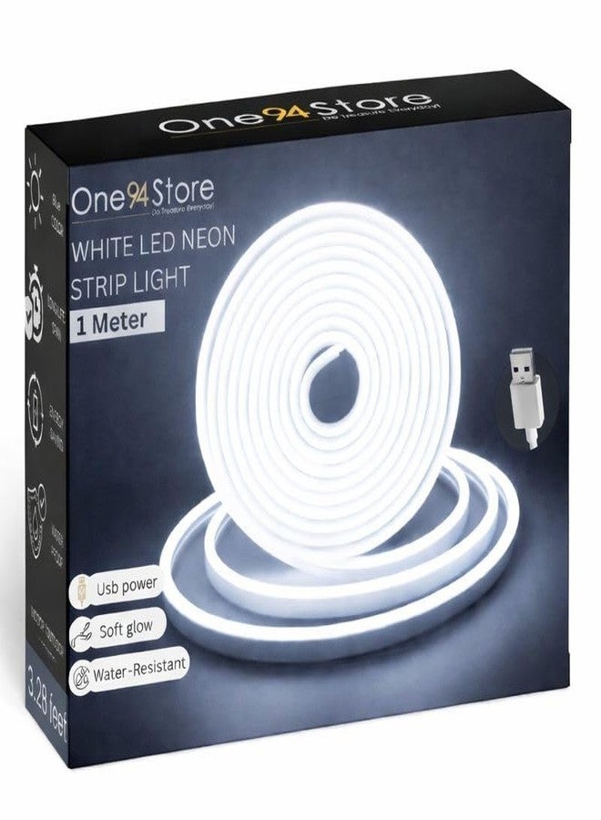 One94Store شريط إضاءة نيون LED بطول متر واحد من One94Store - شريط إضاءة مرن مقاوم للماء يعمل بمنفذ USB (تيار مستمر 5 فولت) مع مفتاح تشغيل | إضاءة محيطة لغرفة النوم والمنزل والديكورات المنزلية وغرفة الألعاب والحفلات (أبيض) - Image 1