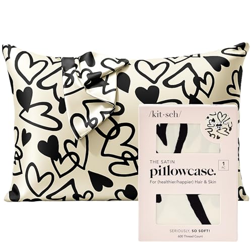 Kitsch Satin Pillowcase with Zipper for Hair Skin Softer Than Silk Pillow Cases Smooth Cooling Satin Pillow Case WrinkleFree Machine Washable Pillow Cases Standard Size 19x26 Heart - Image 1