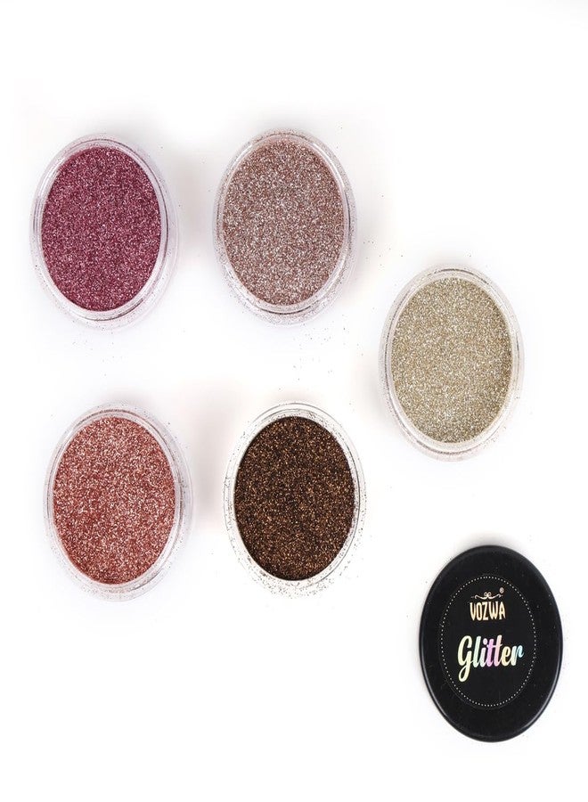 Vozwa 5 in 1 Tower Sparkle Loose Glitter Eyeshadow - Eye Makeup (Light Gold, Almond, Light Pink, Rose Gold, Brown) - Image 3