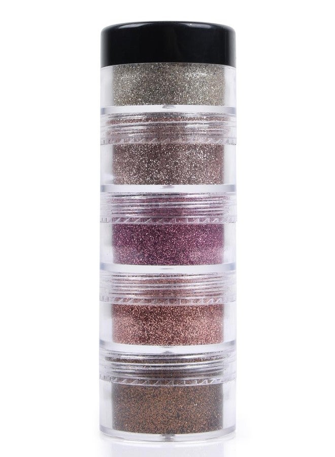 Vozwa 5 in 1 Tower Sparkle Loose Glitter Eyeshadow - Eye Makeup (Light Gold, Almond, Light Pink, Rose Gold, Brown) - Image 1