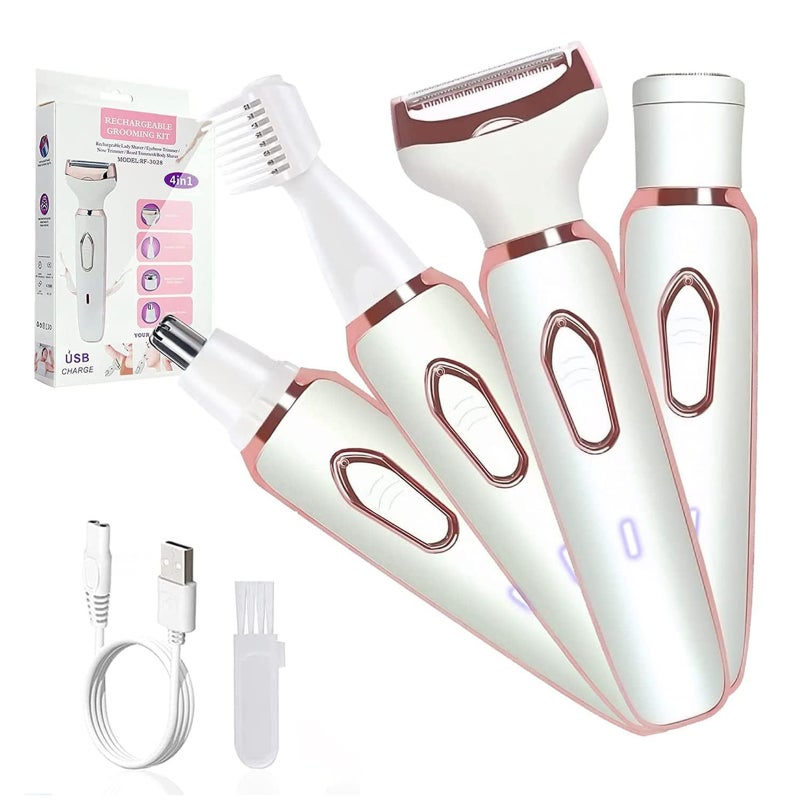 4-IN-1 Women's Electric Hair Remover Rechargeable Body Hair Removal Tool Set Nose Hair Lip Hair Eyebrow Trimmer Face Body Hair Grooming Set for Women - Image 1
