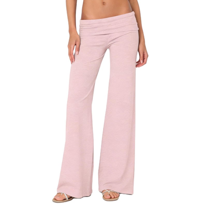 FOMOYUU Lounge Yoga Pants for Women Fold Over Low Waist Wide Leg Sweatpants Flare Leggings Bell Bottoms Y2K Foldover Pants Pink S - Image 2