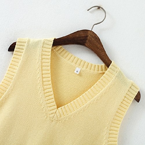 Betonsa Men Women Knitted Cotton V-Neck Vest JK Uniform Pullover Sleeveless Sweater School Cardigan Yellow - Image 5