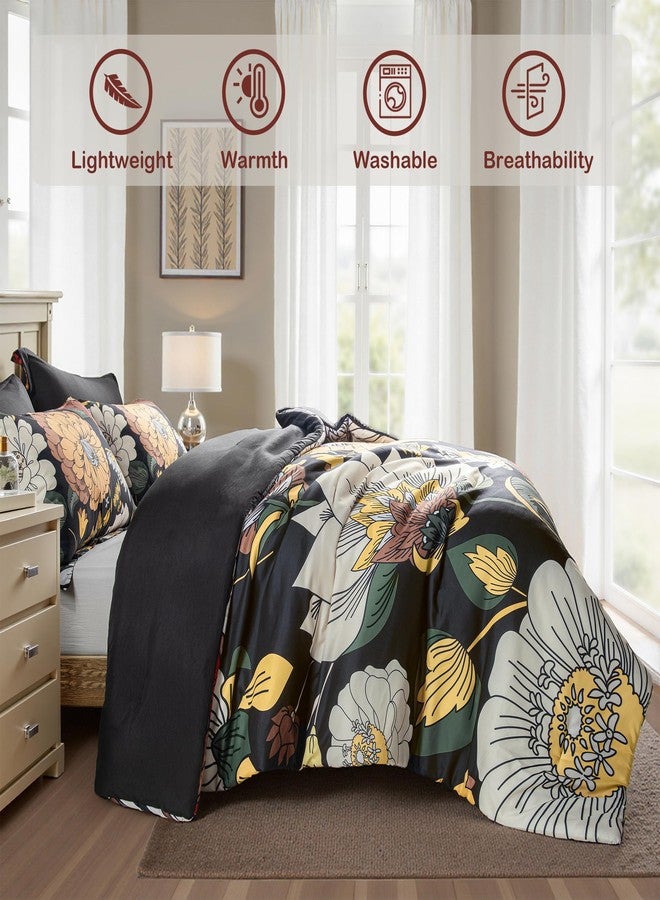 Tyrot Black Boho Floral King Comforter Set - 3 Piece Farmhouse Botanical Bedding Comforter Sets for All Season Soft Lightweight Mid Century Bed Set, (1 Reversible Comforter and 2 Pillow Shams - Image 4