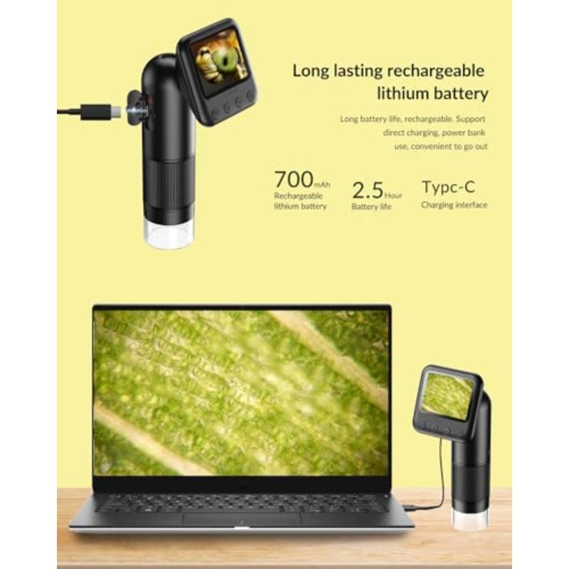 مجهر رقمي محمول مع شاشتين LCD، مجهر محمول بجيب 800X مع أضواء قابلة للتعديل وكاميرا مكبرة إلكترونية، USB إلى الكمبيوتر الشخصي - Image 5