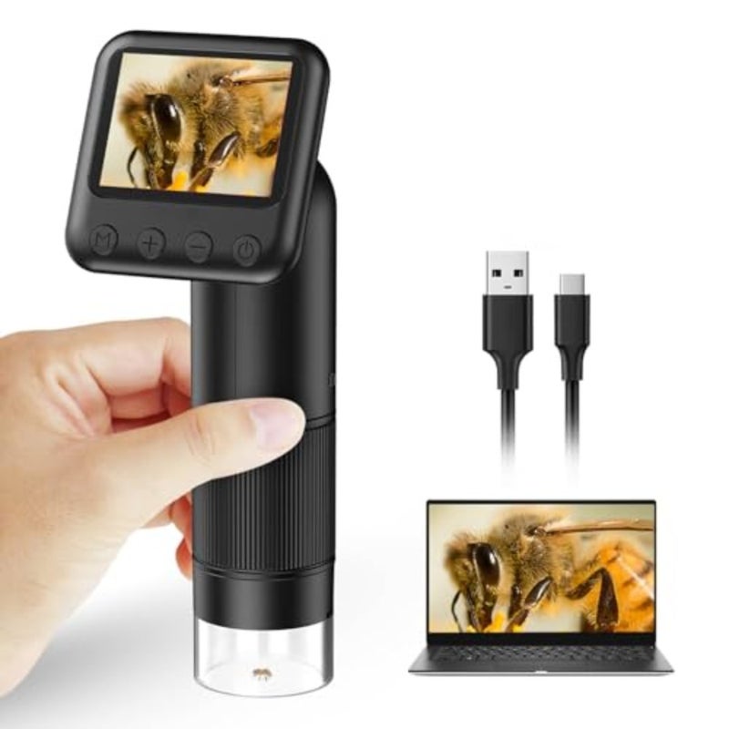 مجهر رقمي محمول مع شاشتين LCD، مجهر محمول بجيب 800X مع أضواء قابلة للتعديل وكاميرا مكبرة إلكترونية، USB إلى الكمبيوتر الشخصي - Image 1