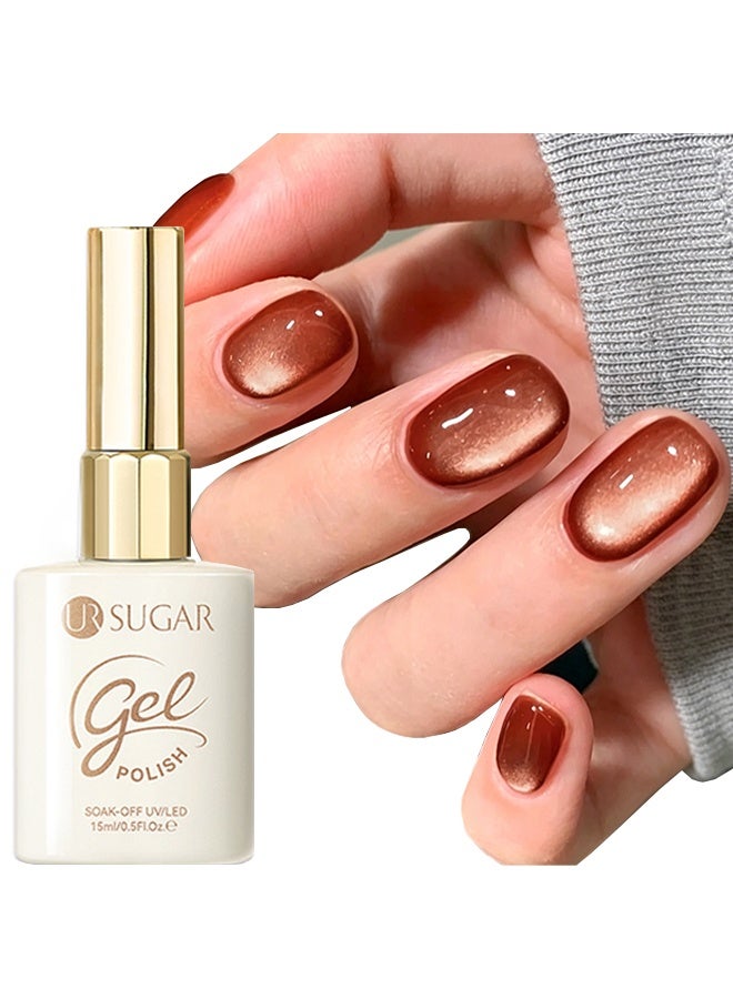 UR SUGAR Gel Polish, Amber Brown Cat Eye Gel Polish, Soak-Off UV//LED,  Magnetic Holographic Shimmer For Salon & Home DIY Manicure 15ml - Image 1