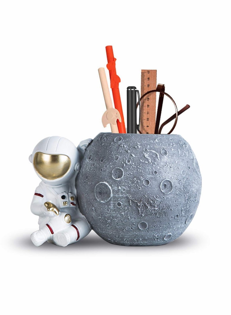 Captaintech Astronaut Desk Organizer, Durable Resin Pen Holder and Makeup Brush Holder, Unique Sculpture Figurine for Stylish Home or Office Decor - Image 1
