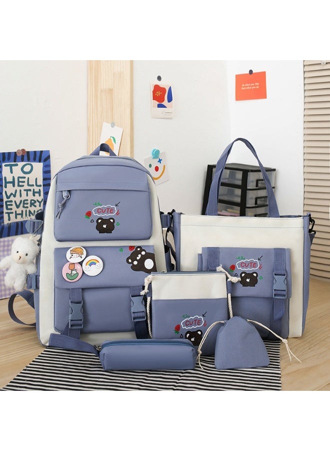 Aethvive 5 Pcs School Bags Set, Schoolbag for Elementary School Students, Large Capacity Children's Cute Backpack with Pendant Lunch Bag, Pencil Case, Handbag, Coin Purse for Casual Backpack Suit - Image 1