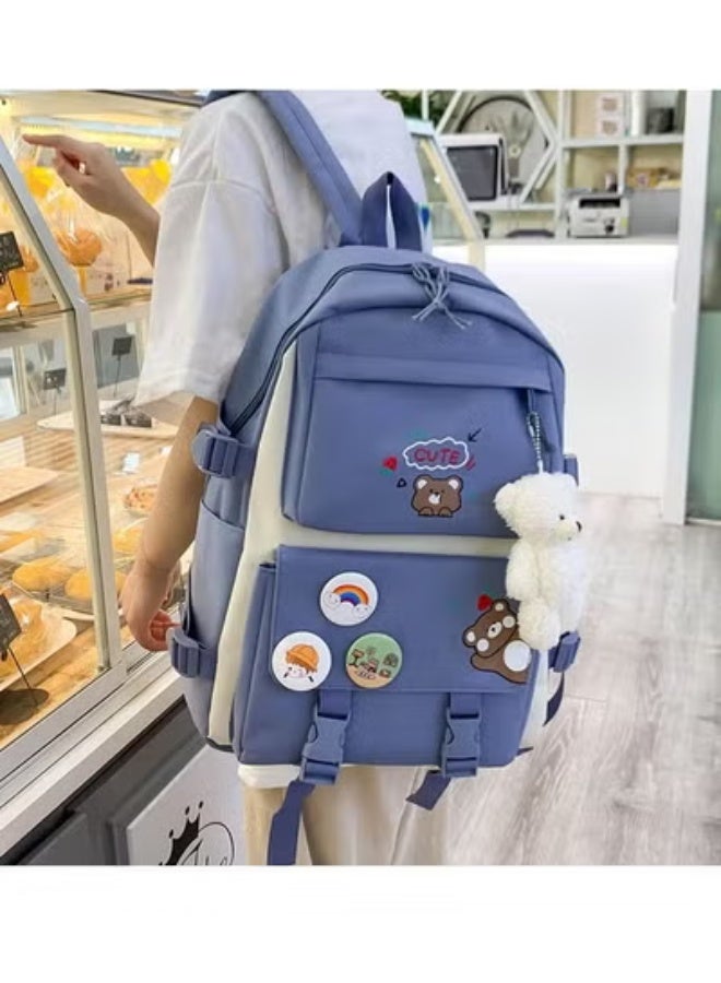 Aethvive 5 Pcs School Bags Set, Schoolbag for Elementary School Students, Large Capacity Children's Cute Backpack with Pendant Lunch Bag, Pencil Case, Handbag, Coin Purse for Casual Backpack Suit - Image 4
