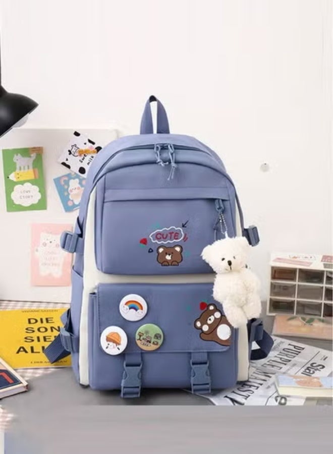 Aethvive 5 Pcs School Bags Set, Schoolbag for Elementary School Students, Large Capacity Children's Cute Backpack with Pendant Lunch Bag, Pencil Case, Handbag, Coin Purse for Casual Backpack Suit - Image 2