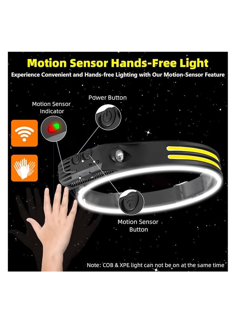 Sensor Headlamp COB LED Head Lamp Flashlight USB Rechargeable