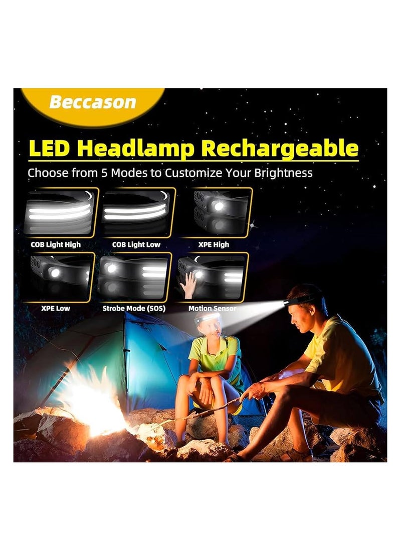 Sensor Headlamp COB LED Head Lamp Flashlight USB Rechargeable