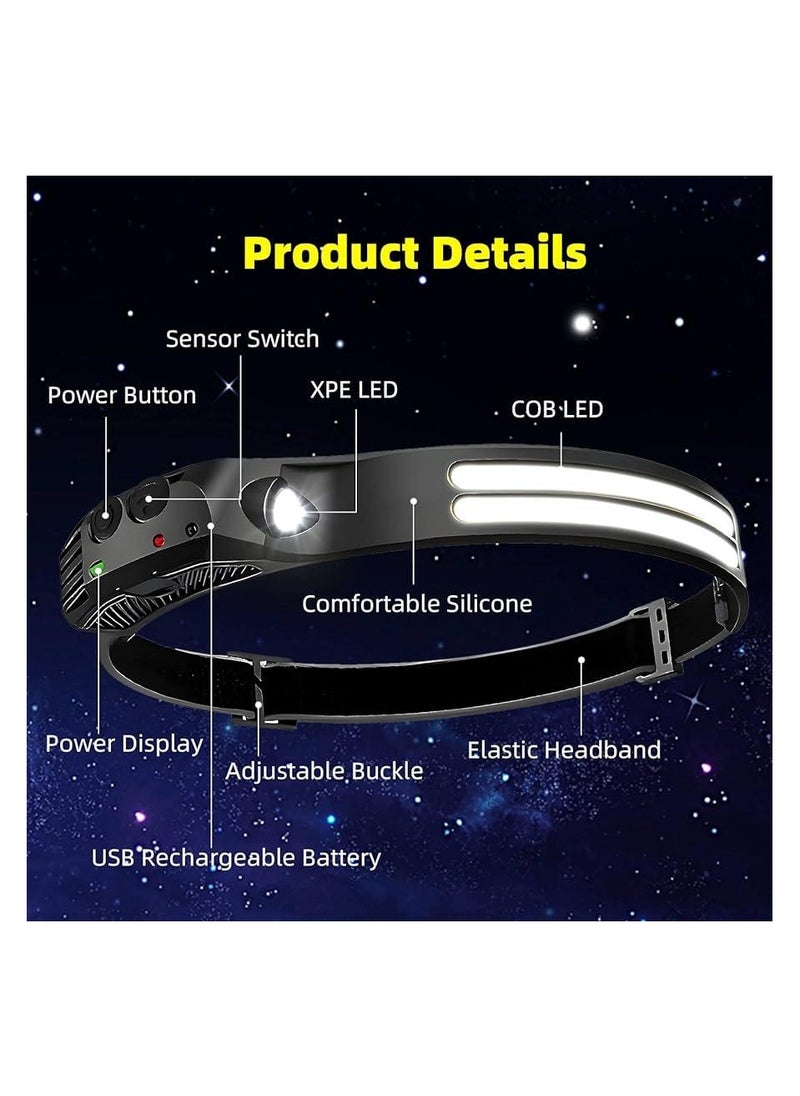 Sensor Headlamp COB LED Head Lamp Flashlight USB Rechargeable