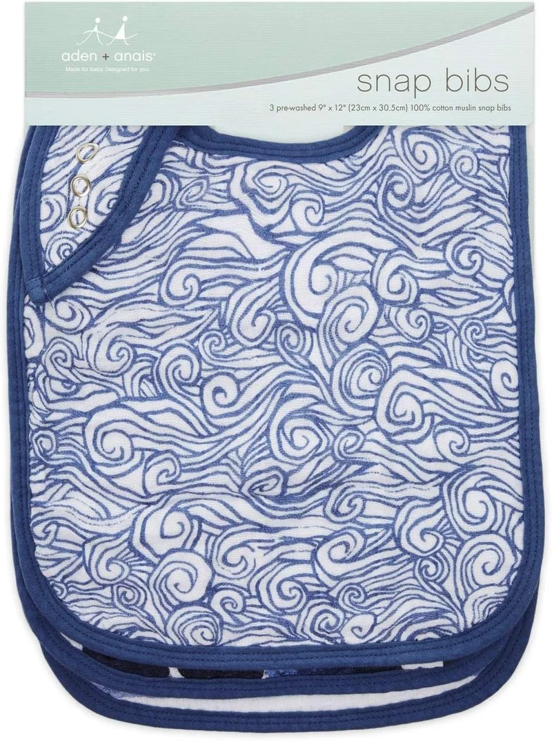 Aden + Anais aden + anais Seafaring Bibs, 3-Pack for 6 to 36 Months, White/Blue