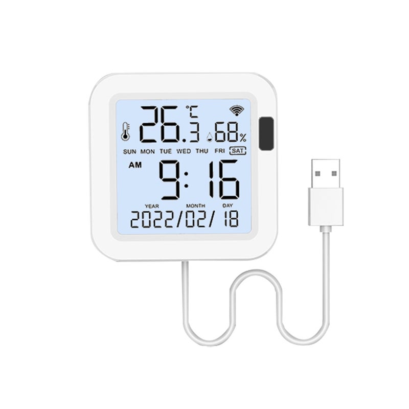 Tuya WiFi Intelligent USB Power Supplys Temperature Humidity Sensors Time Date Week Display Intelligent Home Office Bedroom Kitchen Living Room Hotel Temperature Humidity Sensors Large Display with - Image 1