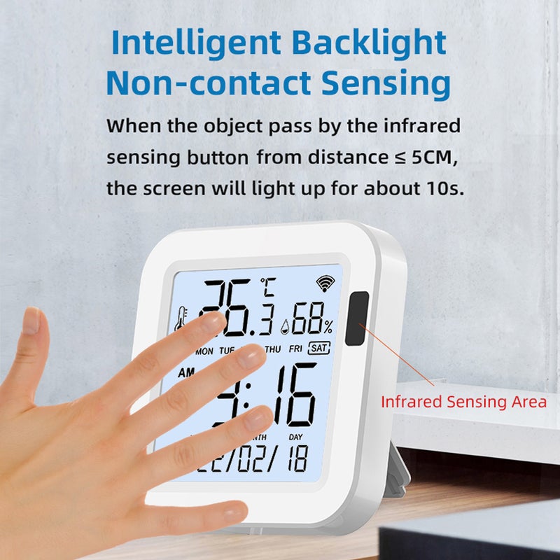 Tuya WiFi Intelligent USB Power Supplys Temperature Humidity Sensors Time Date Week Display Intelligent Home Office Bedroom Kitchen Living Room Hotel Temperature Humidity Sensors Large Display with - Image 4