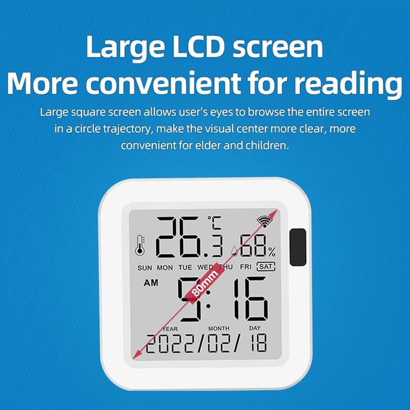 Tuya WiFi Intelligent USB Power Supplys Temperature Humidity Sensors Time Date Week Display Intelligent Home Office Bedroom Kitchen Living Room Hotel Temperature Humidity Sensors Large Display with - Image 3