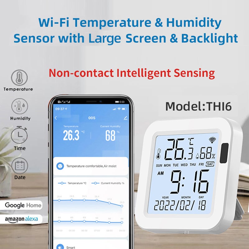 Tuya WiFi Intelligent USB Power Supplys Temperature Humidity Sensors Time Date Week Display Intelligent Home Office Bedroom Kitchen Living Room Hotel Temperature Humidity Sensors Large Display with - Image 2