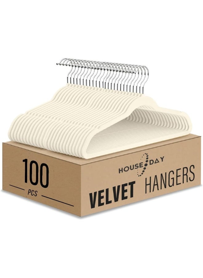 HOUSE DAY - HOUSE DAY 100-Pack Clothes Hangers 45cm Velvet Coat Hangers Non-Slip Space Saving Hangers Adult Hangers - Image 1