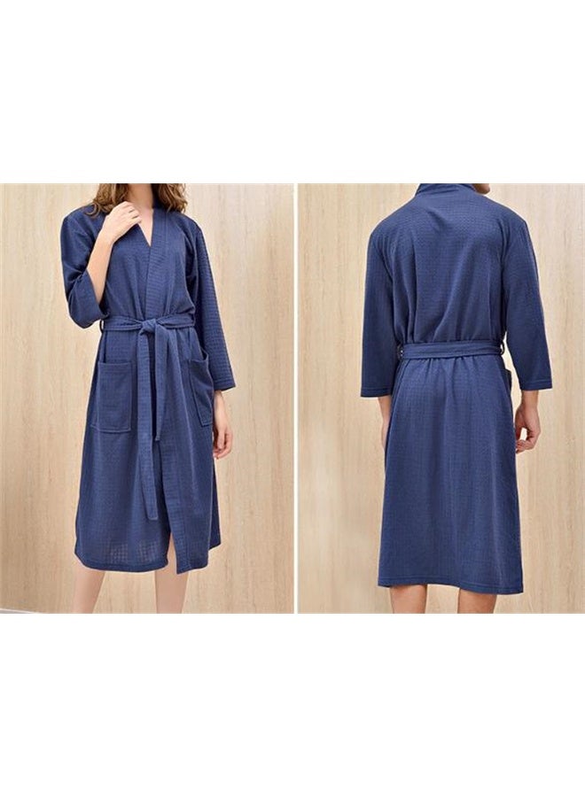 HOMESTAR Premium Waffle Weave Kimono Bathrobe for Adults, Soft Shine Pockets, Spa Bath Robe, Unisex for After Shower or Swimming, Blue - Image 2