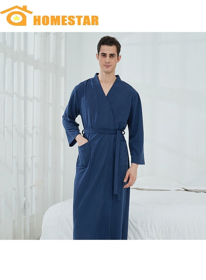 HOMESTAR Premium Waffle Weave Kimono Bathrobe for Adults, Soft Shine Pockets, Spa Bath Robe, Unisex for After Shower or Swimming, Blue - Image 1