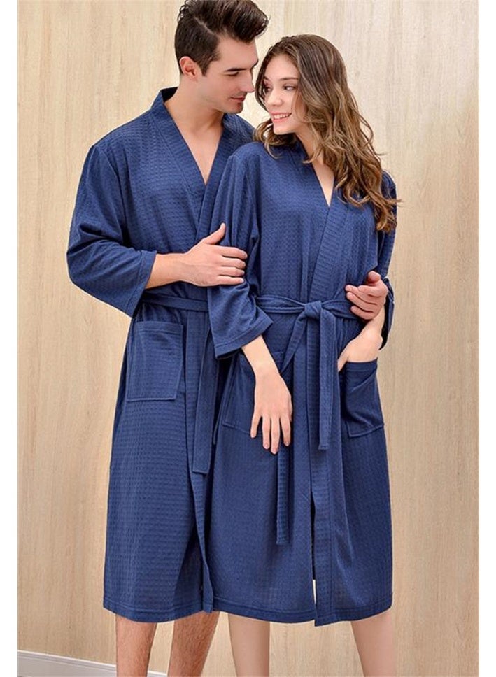 HOMESTAR Premium Waffle Weave Kimono Bathrobe for Adults, Soft Shine Pockets, Spa Bath Robe, Unisex for After Shower or Swimming, Blue - Image 4